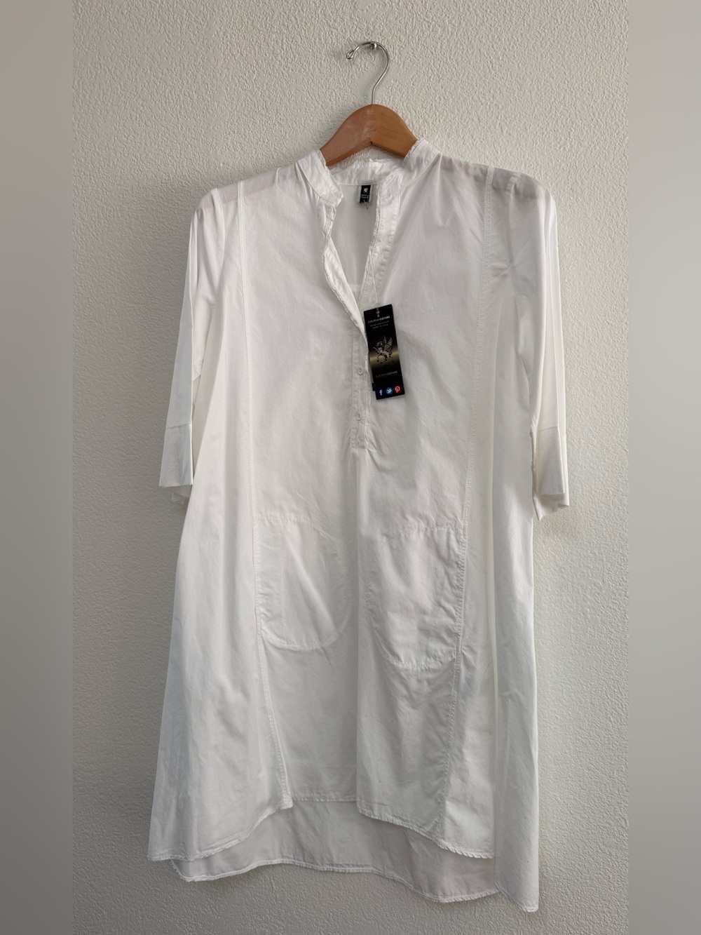 European Culture White Casual Button-Down Tunic Shirt
